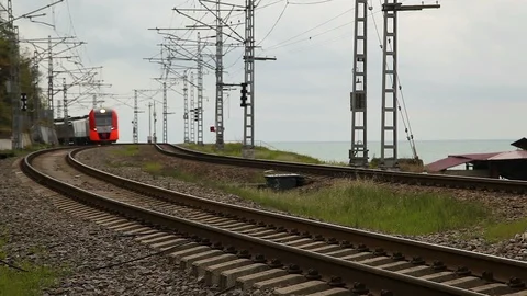 Rails and wheels The train passes by the camera Stock Footage 114569061