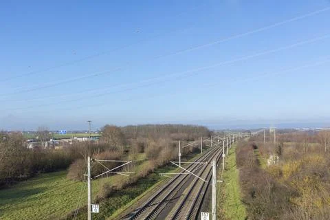 Rails with electrification for highspeed train in Germany Stock Photos