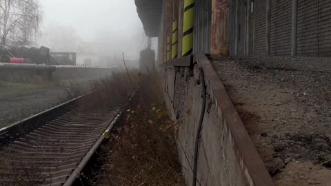 Rails in the mist, an atmosphere of horror. Stock Footage 257460133