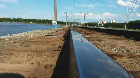 Rails at the river Stock-Footage 75408745
