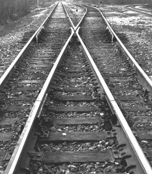 Rails stretching into the distance. Stock Photos