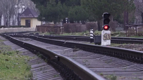 Rails stretching into the distance for a turn Stock Footage 101818509