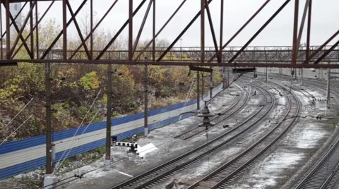 Rails under the first snow Video stock 55628702