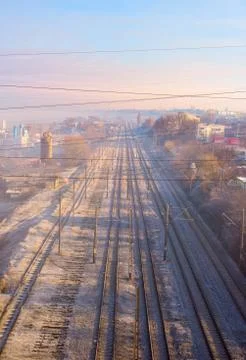 Rails in winter time Stock Photos