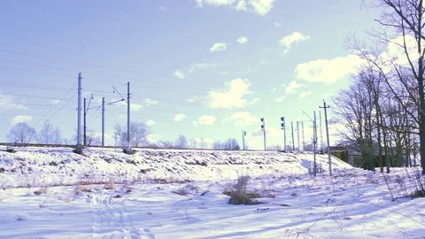 Railway and sky at winter with blue sky Stock Footage 72868853