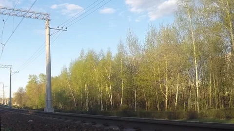 Railway and trains in spring Timelapse Stock Footage 82050856