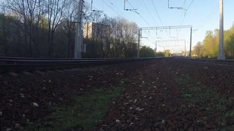 Railway and trains in the spring Timelapse Stock Footage 82051029