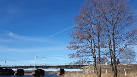 Railway arch bridge over the river. Stock Footage 106446573