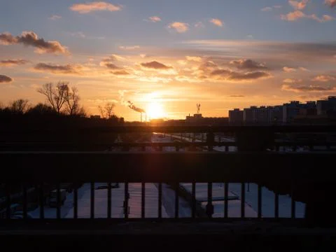 Railway on a background of a winter sunset Stock Photos
