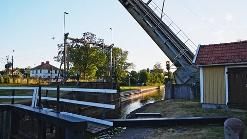 Railway bascule bridge closing Stock Footage 94565697