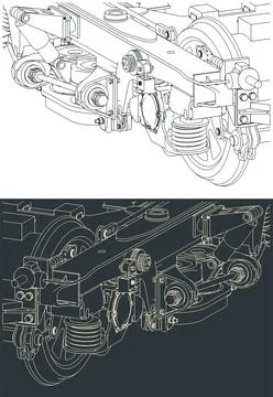 Railway bogie close up Stock Illustration