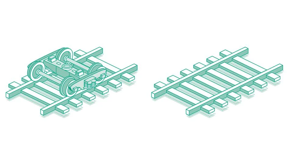 Railway bogie of a freight car with frame. Isometric object isolated on whi.. Stock Illustration