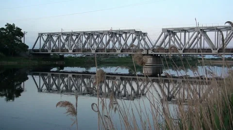 Railway bridge across the river Stock Footage 33702347