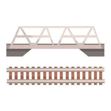 Railway bridge and railroad, rail section. Colorful cartoon illustration Stock Illustration