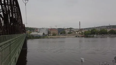 Railway bridge and Vltava river in Prague Stock Footage 155448341