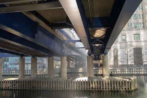 Railway bridge in London Docklands Stock Photos