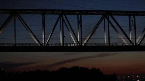 Railway bridge at night Stock Footage 91448252