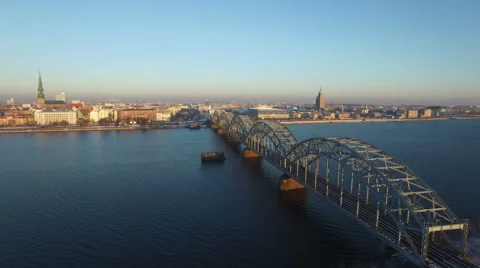 Railway bridge over Daugava river Stock Footage 58935634