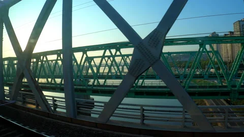 Railway bridge over the Han river in Seoul South Korea. Stock Footage
