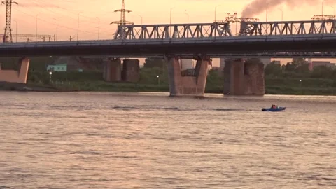 Railway bridge over the Ob River in Siberia Stock Footage 281413050