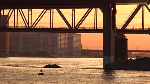 Railway bridge over the Ob River in Siberia Stock Footage 281413064
