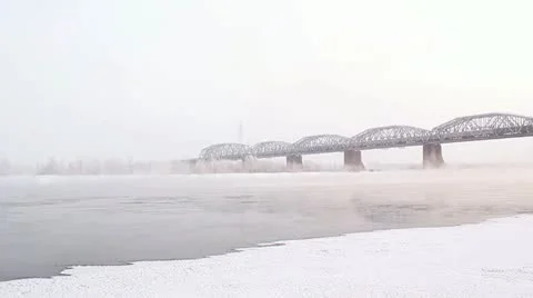 Railway Bridge over the River Stock Footage 10855966