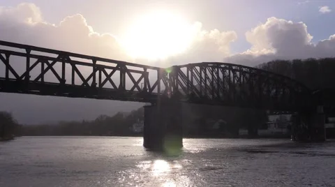 Railway bridge over a river in Germany in Hamelin Stock Footage 46702328