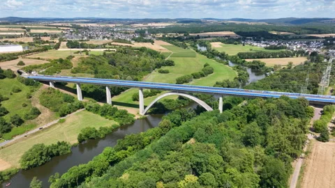 Railway bridge over River Lahn Stock Footage 340323209