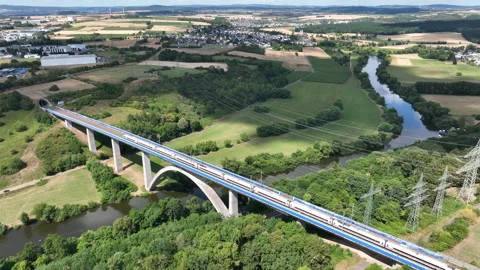 Railway bridge over River Lahn Stock Footage 340323503