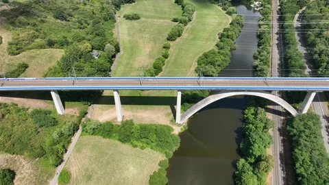Railway bridge over River Lahn Stock Footage 340324151