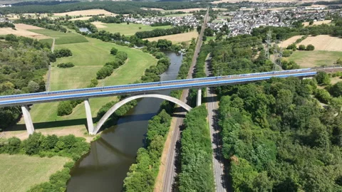 Railway bridge over River Lahn Stock Footage 340326435
