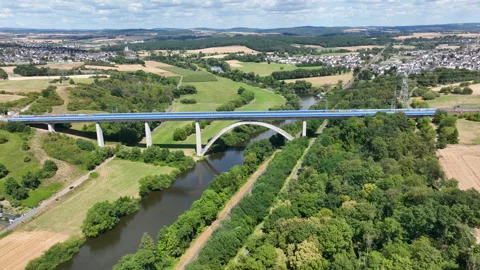 Railway bridge over River Lahn Stock Footage 340326656