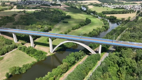 Railway bridge over River Lahn Stock Footage 340334587