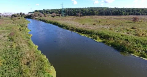Railway bridge over the river, train over the bridge over the river Stock Footage 97007729