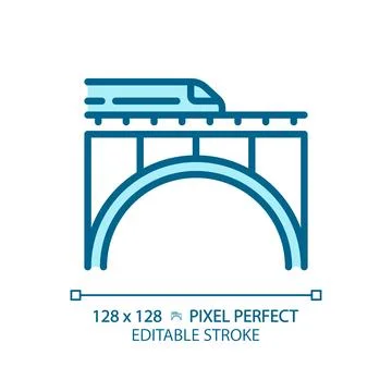 Railway bridge pixel perfect blue RGB color icon Stock Illustration