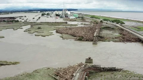 Railway bridge washed out, Cyclone Gabrielle, Napier Stock-Footage 233155520