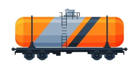 Railway Cistern, Freight Train, Side View, Railroad Transportation Flat Vector Stock Illustration