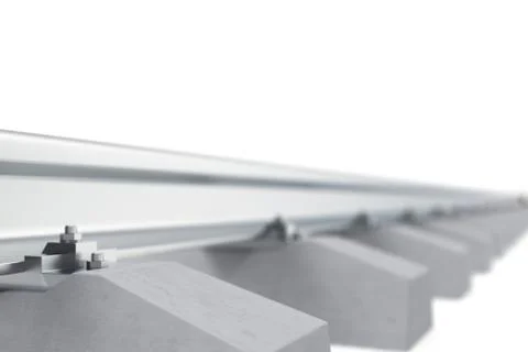 Railway close-up view, effect depth of field. 3d illustration Stock Illustration