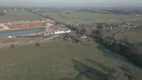Railway Construction Ground Works Hs2 Warwickshire Kenilworth Aerial Jan 2023 Stock Footage 231468890