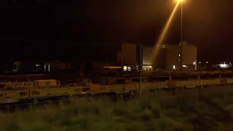 Railway Corridor - Clapham Yard At Night 02 - Side View Stock Footage