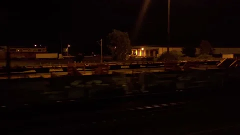 Railway Corridor - Clapham Yard At Night 01 - Side View Stock Footage