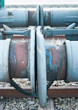 Railway coupling hook on train - old steel hook Stock Photos