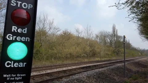 Railway crossing green warning light. Stock Footage 106568040
