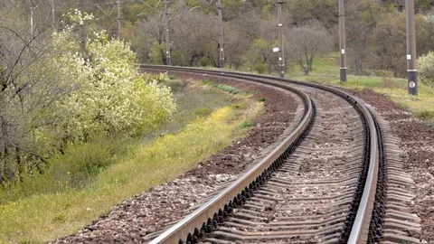 Railway day spring without train Stock Footage 118971449
