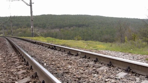 Railway day spring without train Stock Footage 118971476