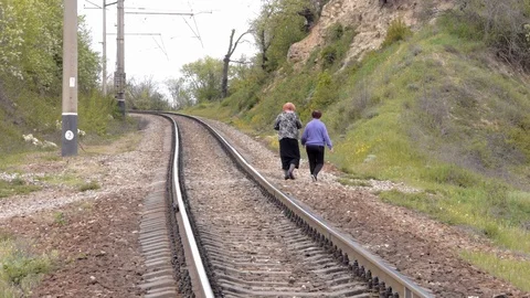 Railway day spring without train Stock Footage 118971478