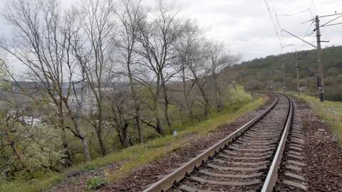 Railway day spring without train Stock Footage 118971492