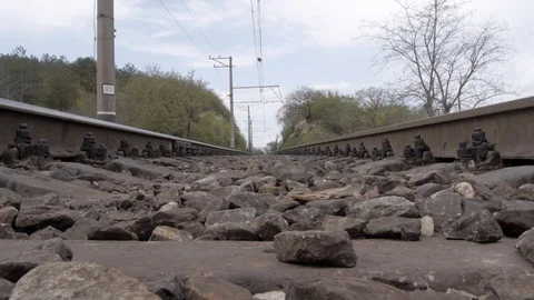 Railway day spring without train Stock Footage 118971522