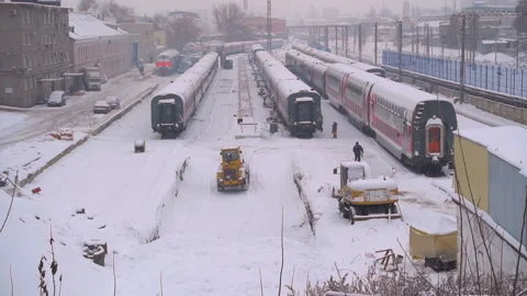 Railway depot in the snow Video stock 101136290