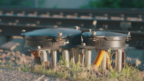 Railway Electrical Junction Boxes Powering Trackside Sensors | Close-Up Video stock 337198719